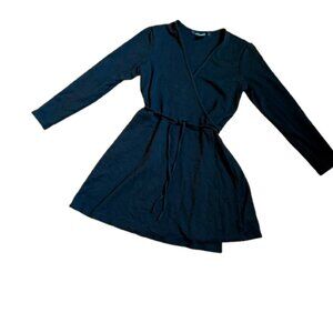 American Apparel Long Sleeve Deep V Neck Black Wrap Mini Dress